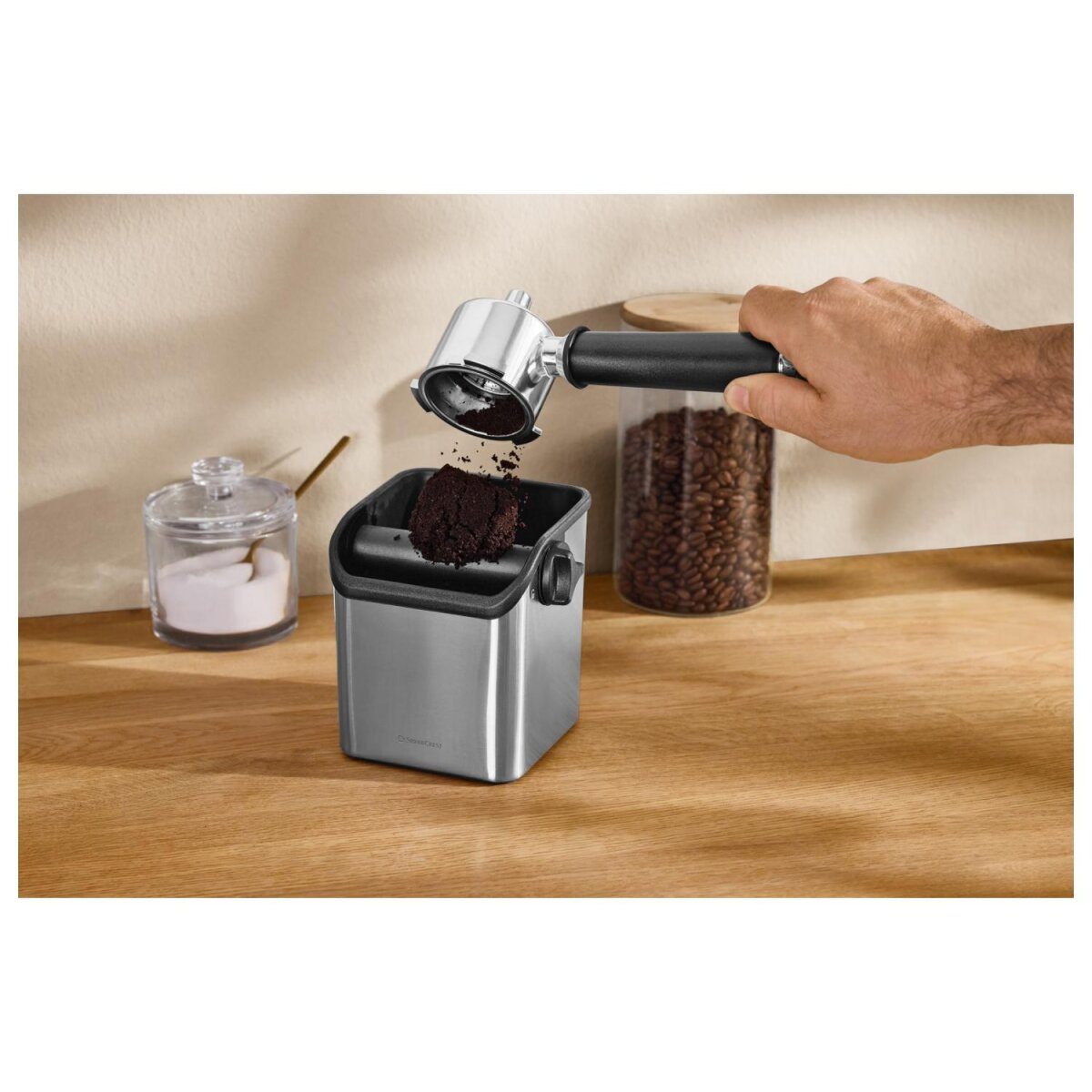 SILVERCREST® Siebträger-Abschlagbox / Tamperstation / Milchkännchen / Kakaostreuer mit Motiven