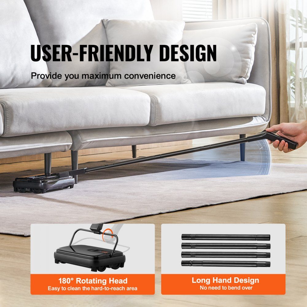 Carpet Sweeper, Manual Floor Cleaner, 200mm for Cleaning Carpets and Hard Floors, Pet Fur Remover, Brush Comb for Removing Dirt/Hair without Electricity