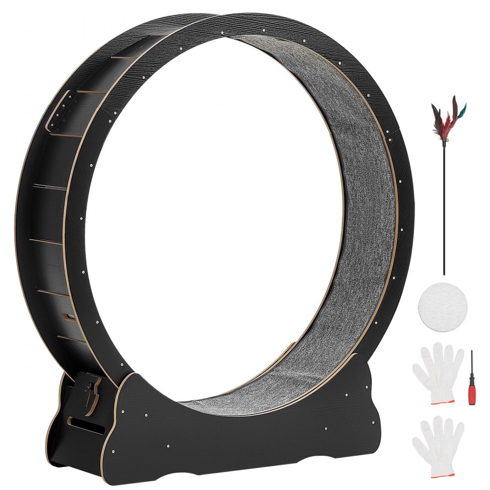 Roue d'exercice pour chat, diamètre intérieur 118 cm, roue d'exercice en bois pour chats jusqu'à 13,6 kg, tapis roulant pour chat avec bande de roulement en tapis et mécanisme de verrouillage, jouet silencieux pour chat d'intérieur, noir Roue d'exercice pour chat, diamètre intérieur 118 cm, roue d'exercice en bois pour chats jusqu'à 13,6 kg, tapis roulant pour chat avec bande de roulement en tapis et mécanisme de verrouillage, jouet silencieux pour chat d'intérieur, noir