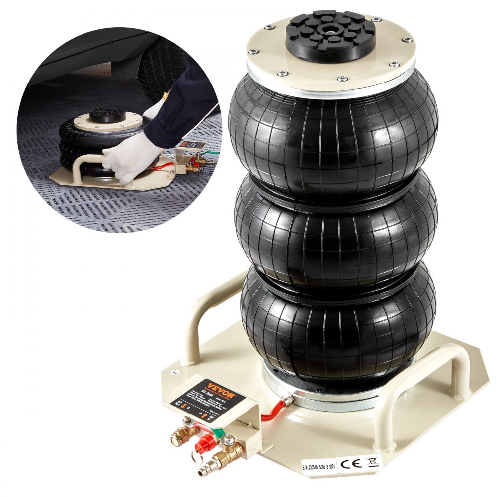 Pneumatic Car Jack Air Jack 3 t, White Triple Bag Air Jack 140-450 mm Lifting Height Bag Air Jack, 5 Minutes Lift Air Jack Jack for SUV, Truck, Bus etc