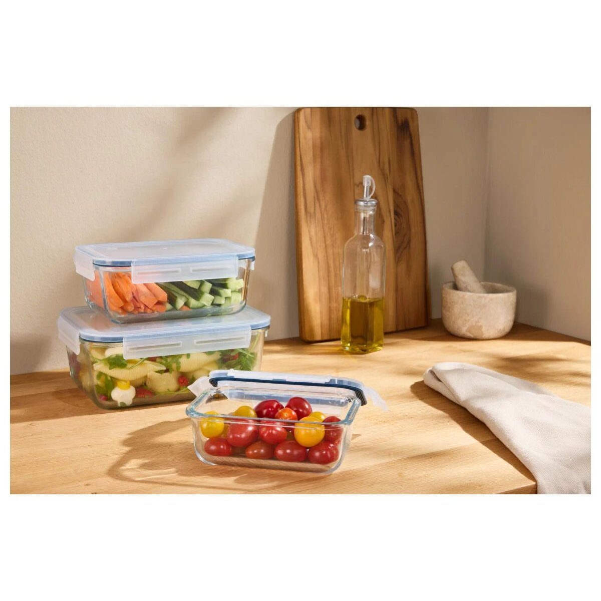 SILVERCREST® glazen voedselopslagcontainerset (rechthoekige set van 3)