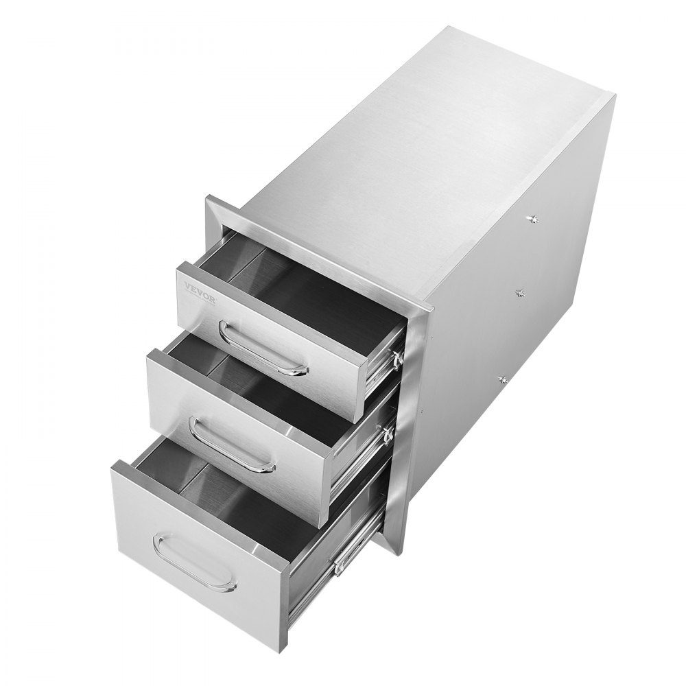 Tiroirs de cuisine d'extérieur, tiroirs de gril encastrés à triple accès en acier inoxydable avec poignée, tiroirs d'îlot de gril pour cuisines extérieures ou stations de gril de terrasse 356 x 516 x 588 mm