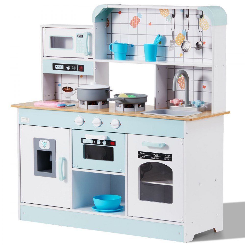 Play Kitchen for Kids, Wooden Toy Kitchen Set with Lights and Sounds, Toddler Kitchen with Ice Cream Maker, Oven, Sink, Microwave, Refrigerator and Utensils and Fruit Accessories for Toddlers Ages 3-8, White Play Kitchen for Kids, Wooden Toy Kitchen Set with Lights and Sounds, Toddler Kitchen with Ice Cream Maker, Oven, Sink, Microwave, Refrigerator and Utensils and Fruit Accessories for Toddlers Ages 3-8, White