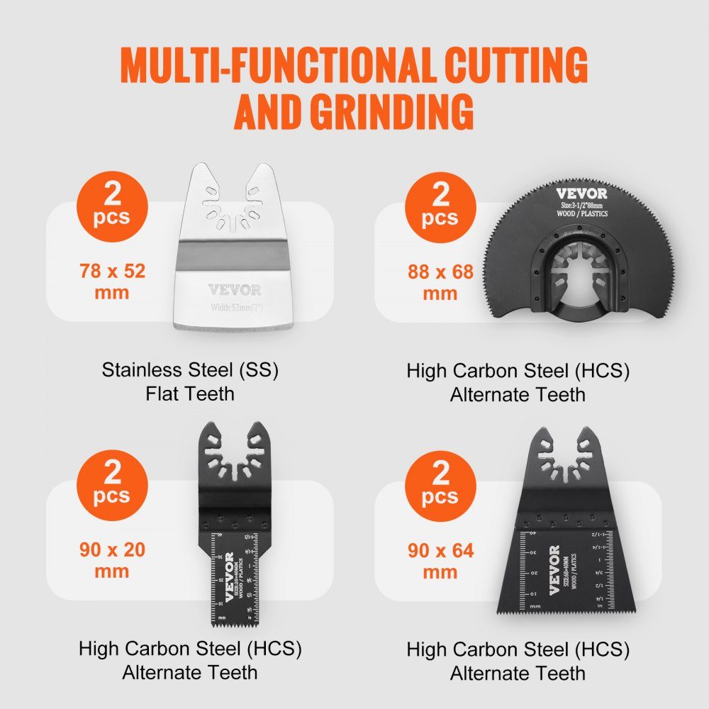 33x saw blade multi-tool 8 types oscillating tool high carbon steel (HCS) quick change interface compatible with 95% of oscillating tools on the market