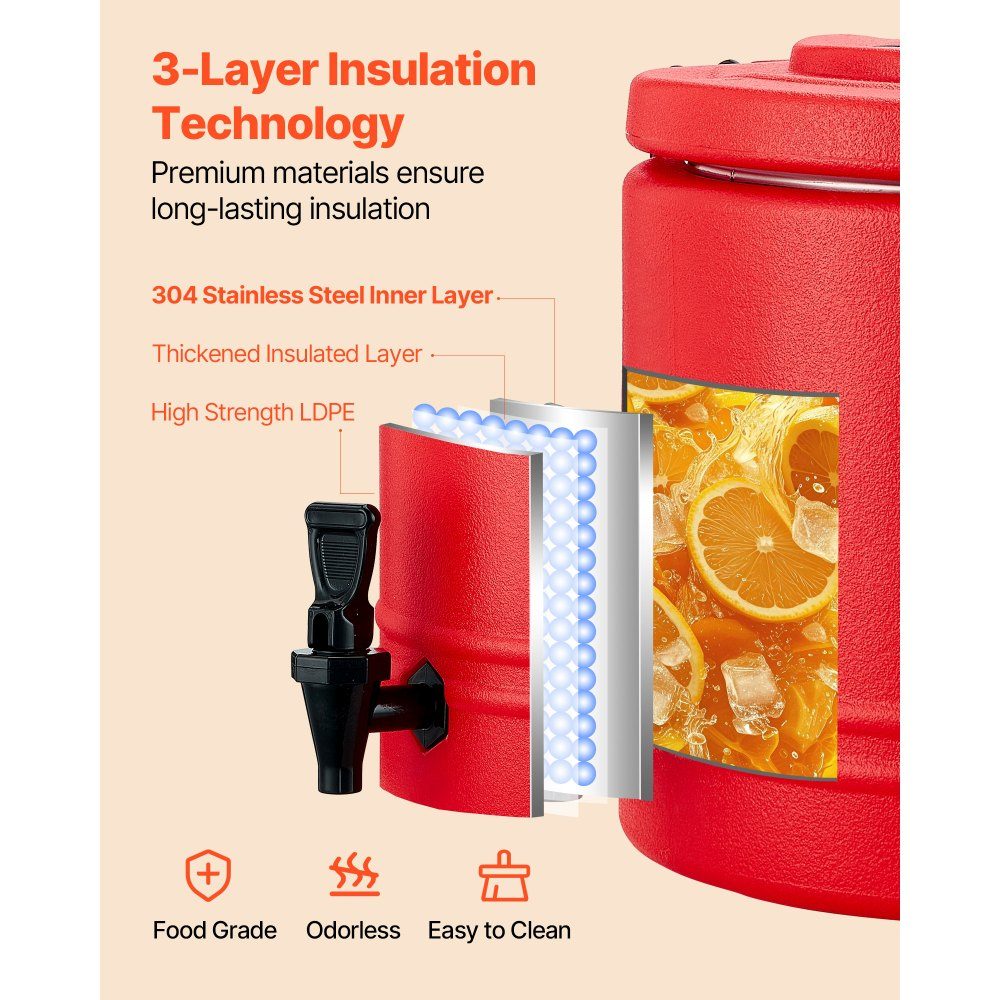 Insulated Drinks Dispenser 8L Thermal Hot Cold Drinks Dispenser with Tap Food Grade Cooling Jug with 304-Edelstahl-Innenraum for Tea Coffee Restaurant