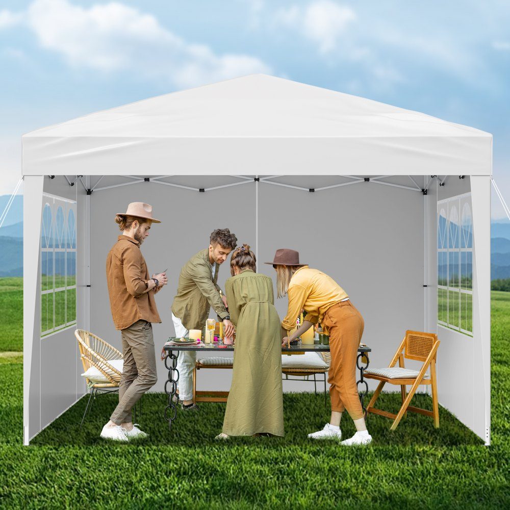 Opvouwbare tuinpaviljoen, 2,95x2,95x2,63m, paviljoentent, draagbare tuintent met zijwanden en geventileerde ramen, 3 hoogte-instellingen, partytent, zonnescherm voor buitenevenementen, wit
