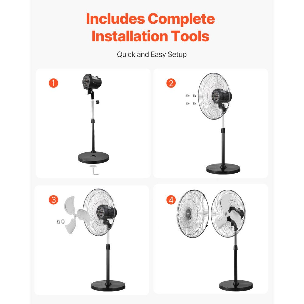 Industrial Pedestal Fan 570mm 90 Degree Oscillation Fan Height Adjustable Fans with 3 Adjustable Speeds Wind Machine for Workshop Warehouse Black