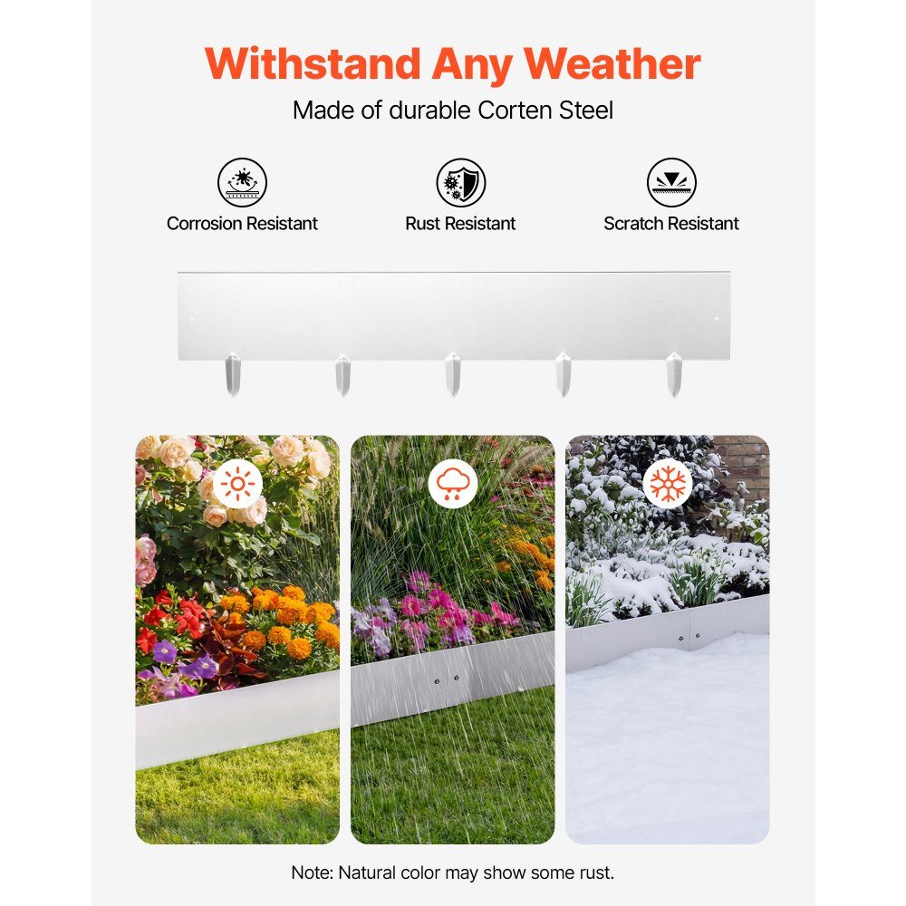Lawn edging, pack of 10, 100 x 23 cm, bed edging, bed edging made of Corten steel with 11 connecting plates, bed edging, lawn slabs, mowing edge, garden palisade made of metal for flower beds and garden paths