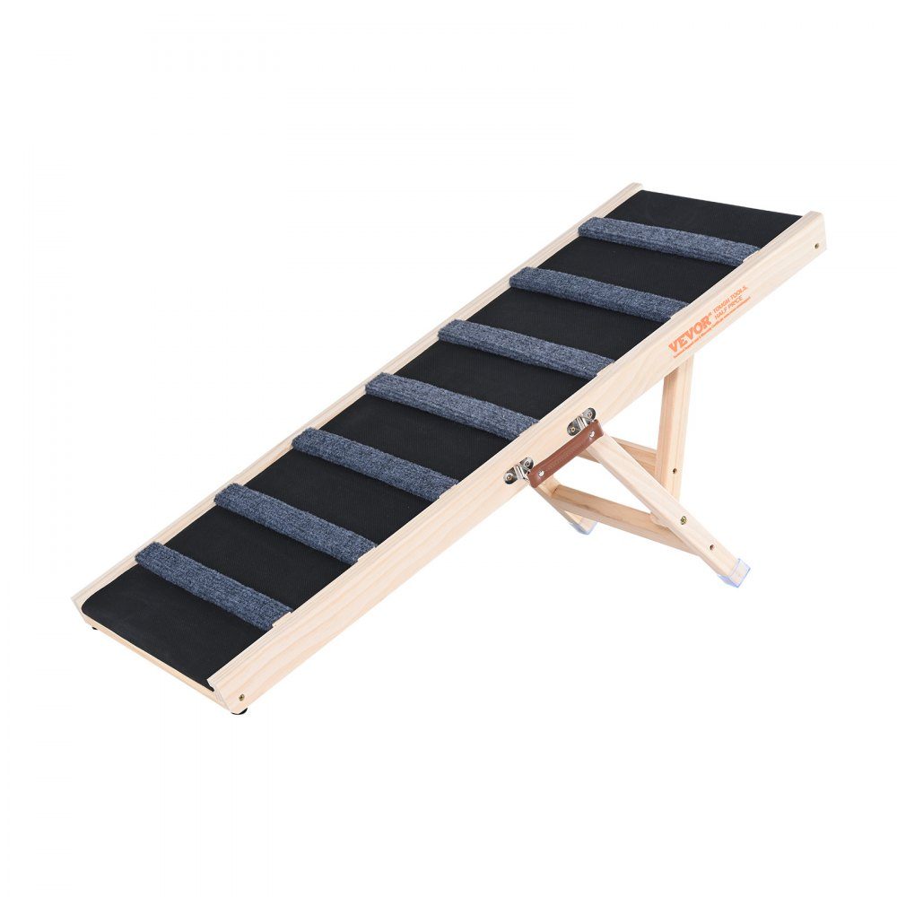 Hondenloopplank 1m lang Hondentrap met 7 dwarsbalken Hondenloopplank voor de auto van grenenhout Hondeninstaphulpmiddel van rubber 5-traps hoogteverstelling Dierenramp ca. 45 kg draagvermogen voor grote kleine honden