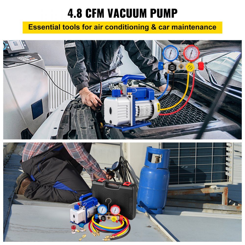 AC-Vakuumpumpe, Vakuumpumpen-Set, 4,8 CFM, 5 PA, 0–800 PSI, HVAC mit Koffer