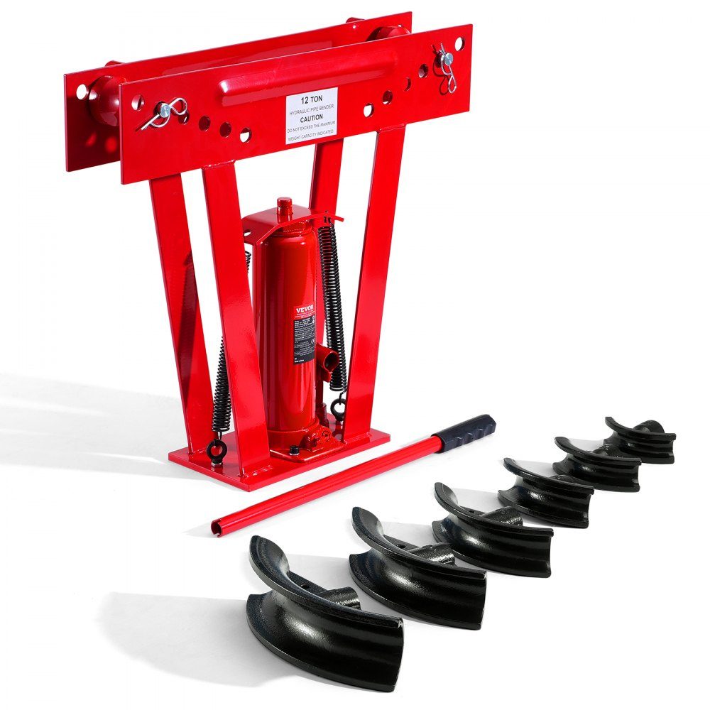 Hydraulische pijpenbuiger, 12 ton pijpenbuiger met 6 matrijzen (1/2, 3/4, 1, 1-1/4, 1-1/2, 2 inch), 90-180° pijpenbuiger met verstelbare rollen voor het buigen van diverse metaalsoorten