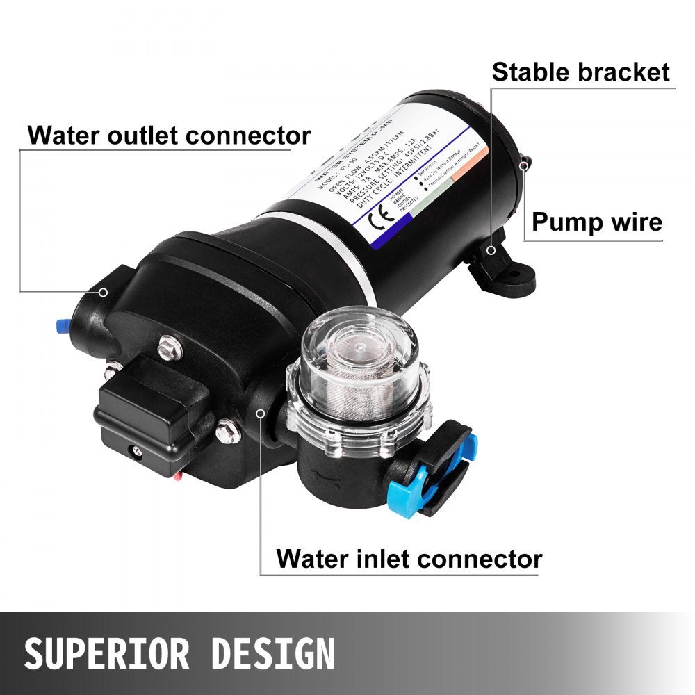 Wasserpumpe Hochdruckmembran 12 V, Hochdruckwasserpumpe 17 L/min, selbstansaugende Membranpumpe 2m, 3-Kammer-Membran, Membranpumpe mit Thermoschutz, für Kraftfahrzeuge, Wohnmobile