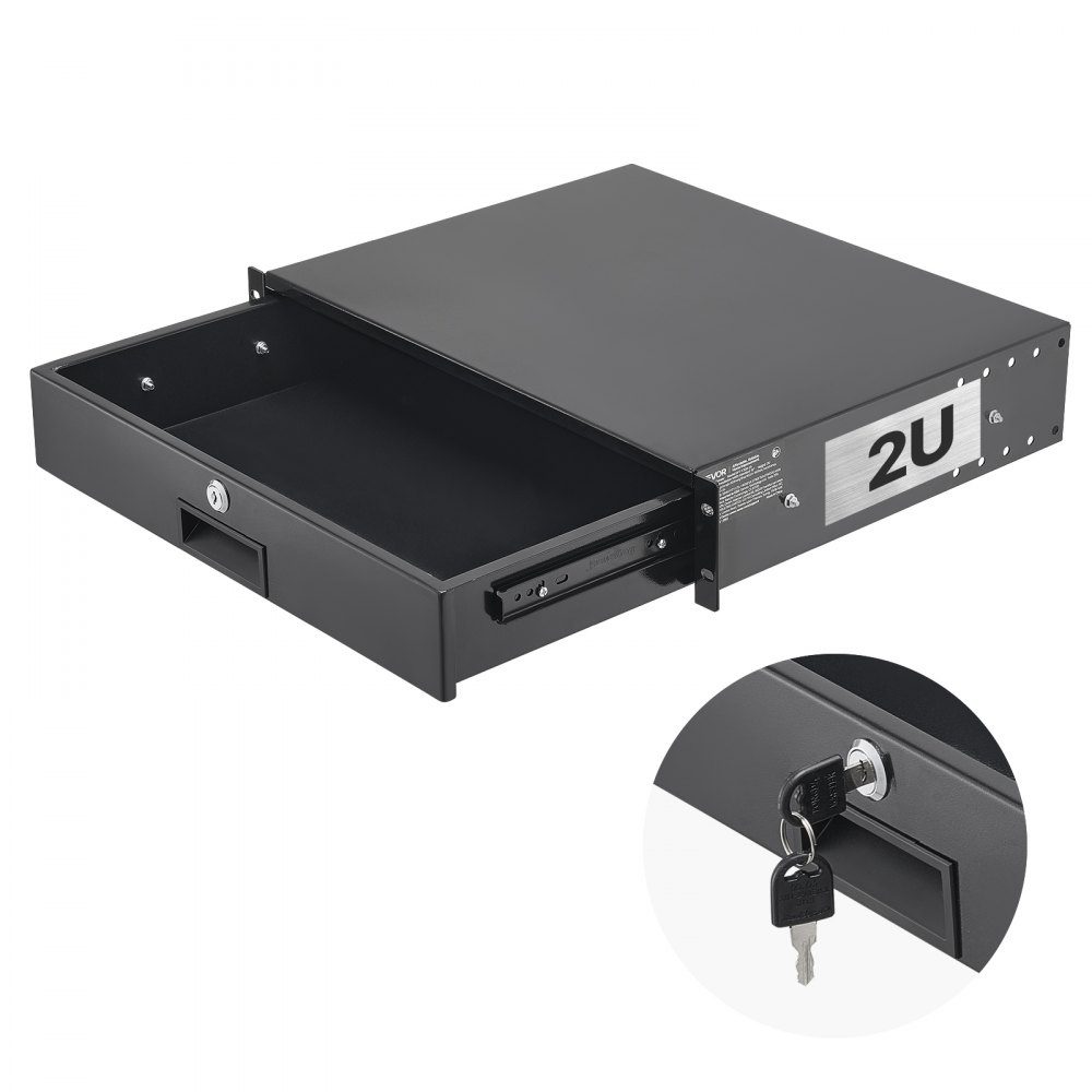 2U-Rack-Schublade, 50 Pfund, abschließbares Serverschrankgehäuse, Schiebeschublade mit Schloss und Kabelführungslöchern für 482 mm Netzwerkgeräte, Server, AV-Rack oder Schrankgehäuse