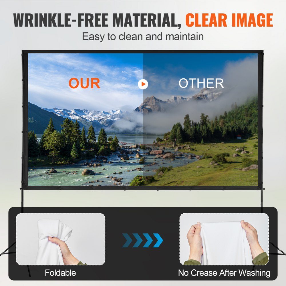 Projection Projector Screen with Stand, 120" HD 4K Outdoor Indoor Projector Screen, Quick Fold Portable Movie Screen 16:9 for Home Theater, Camping and Casual Events, Black
