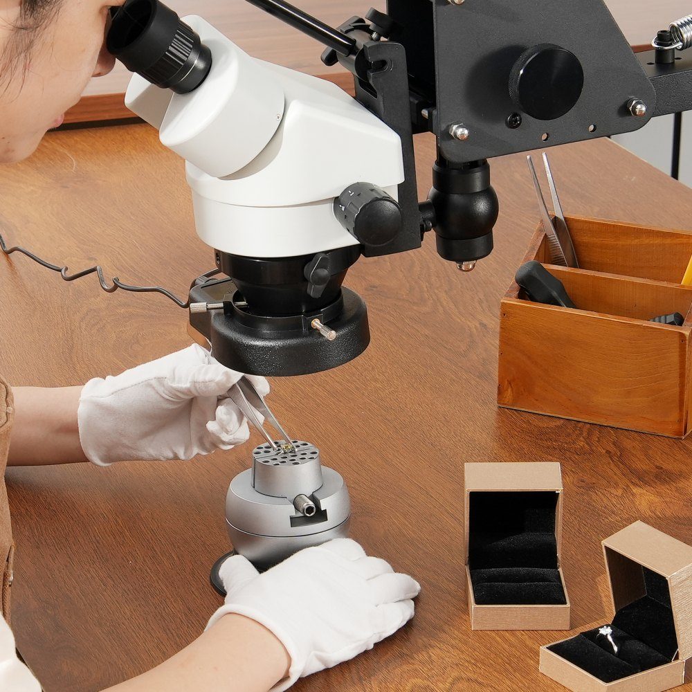 Multidirektionales Mikroskop mit Federhalter, Schmuckmikroskop mit 7- bis 45-facher Vergrößerung, Mikro-Schmuck-Intarsienständer mit integriertem USB-Ring-LED-Licht und 360°-Kugelschraubstock, für Schmuck-Intarsien