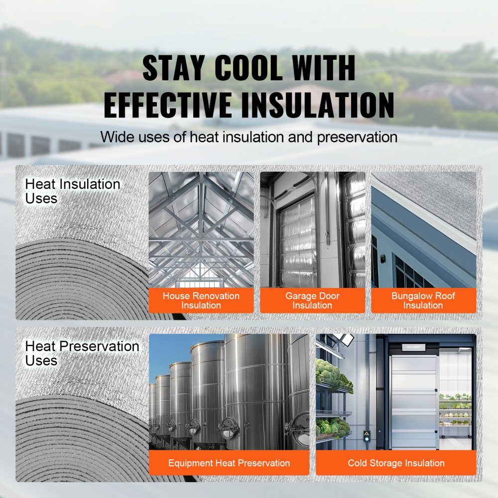 Double Reflective Insulation Roll, Radiant Barrier with Foam Core, 5.5mm, 48" x 50ft, Double Sided Heat Reflective Sign Made of Aluminum Foil and EPE Foam, Thermal Insulation Roll for Windows and RV Roofs