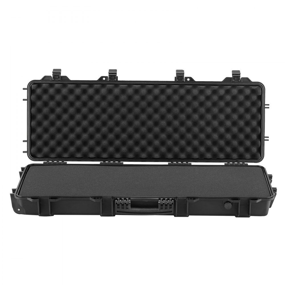 Waffenkoffer mit Hartschale für Langwaffen, abschließbarer Waffenkoffer mit vorgeschnittenem Schaumstoff, Langwaffenkoffer, Waffenaufbewahrung, rollbar, IP67 wasserdicht, 108,9 x 39,2 x 15,5 cm, schwarz