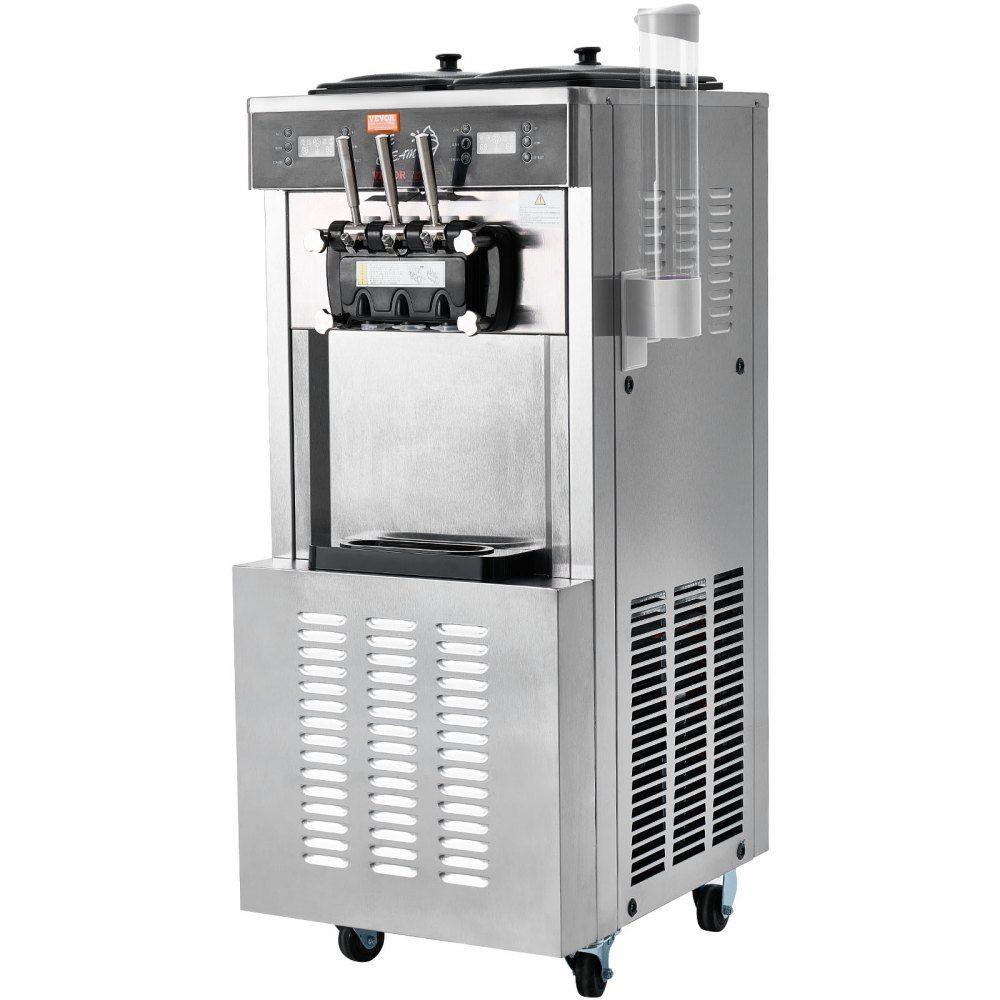 Komercyjna maszyna do lodów, wydajność 34-44 L/h, 1850 W, wolnostojąca maszyna do lodów miękkich w 3 smakach, 2 pojemniki ze stali nierdzewnej o pojemności 9 l, panel LED, obsługa jednocylindrowa i chłodzenie nocne
