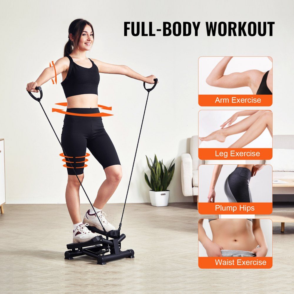 Stair Stepper, Mini Stepper Training, Hydraulic Fitness Twist Stepper with Resistance Bands, Full Body Workout Cardio Machine, Stair Climber with LCD Monitor, 150kg Load Capacity, Black