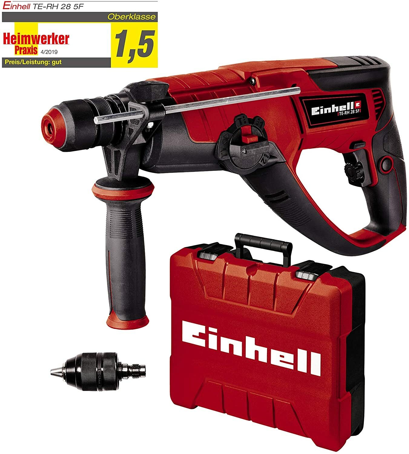 Wiertarka udarowa Einhell TE-RH 28 5F (950 W, prędkość udaru 4500/min, udarność 3 J, blokada pracy ciągłej, pneumatyczny mechanizm udarowy, SDS-plus, elektronika prędkości, ogranicznik głębokości wiercenia w metalu, w zestawie E-Box) Wiertarka udarowa Einhell TE-RH 28 5F (950 W, prędkość udaru 4500/min, udarność 3 J, blokada pracy ciągłej, pneumatyczny mechanizm udarowy, SDS-plus, elektronika prędkości, ogranicznik głębokości wiercenia w metalu, w zestawie E-Box)