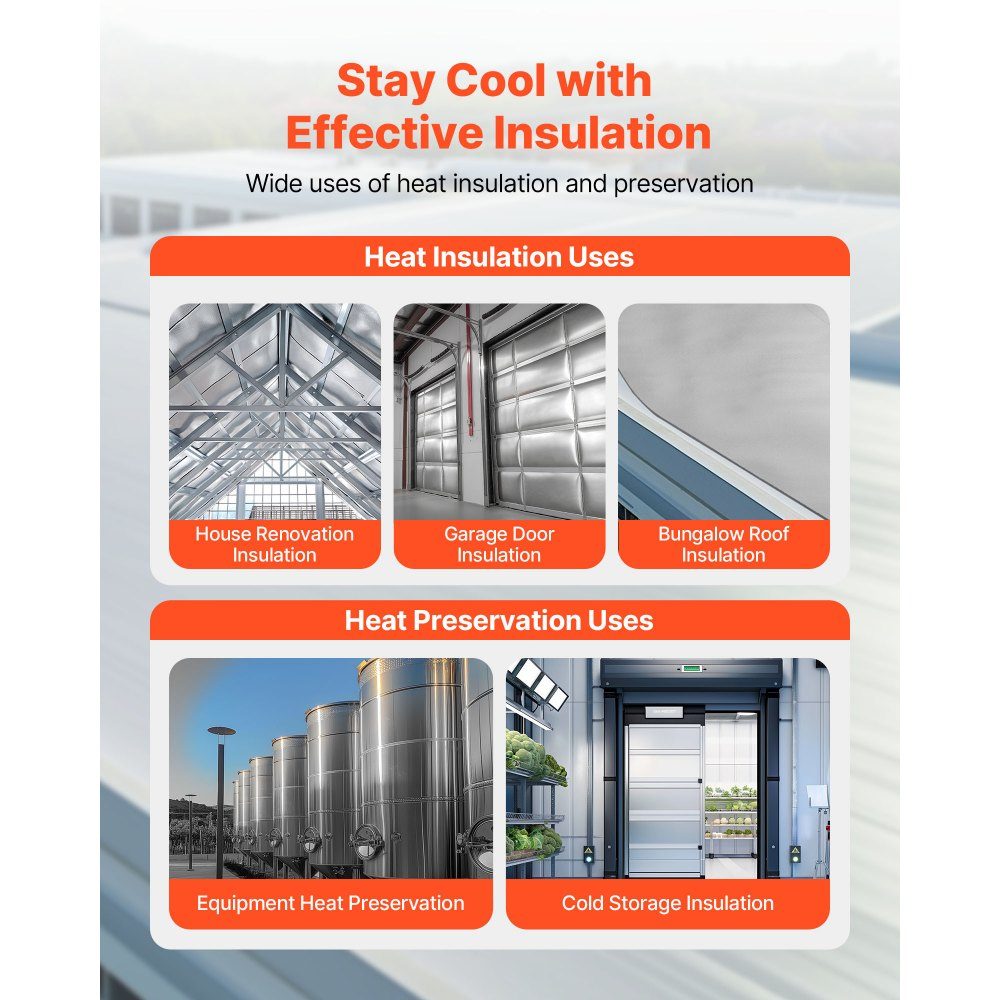Insulation Film Non-Perforated Fabric Insulation Film 0.15mm Reflective Film 38.1m x 122cm Double Sided Aluminum Foil Heat Reflection Protection Thermal Insulation Roll for Window Roofs