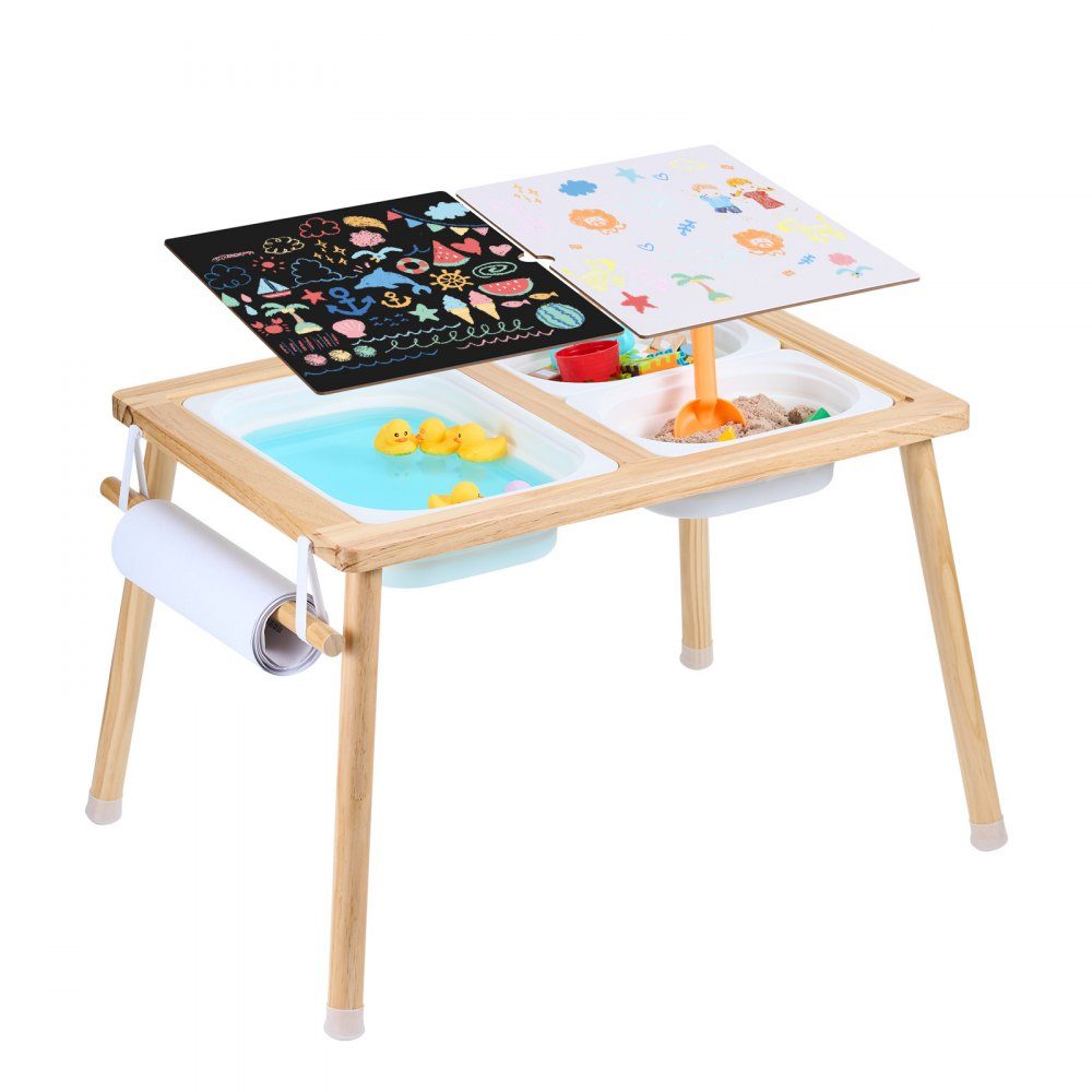 Sensory Table, Kids Activity Table with 3 Foldable Storage Bins and Paper Roll Holder, Sand and Water Table, Wooden Sensory Drawing Table, Gifts for Kids