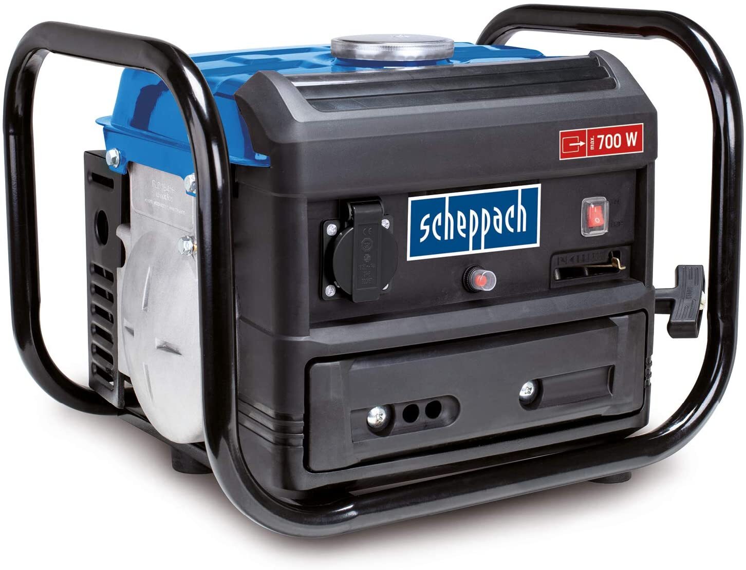 Scheppach benzinegenerator (stroomgenerator max. 700 W, 4 liter tank, licht en compact, eenvoudig transport van de noodgenerator, rubberen voetjes, draaggreep, trekstarter) Scheppach benzinegenerator (stroomgenerator max. 700 W, 4 liter tank, licht en compact, eenvoudig transport van de noodgenerator, rubberen voetjes, draaggreep, trekstarter)