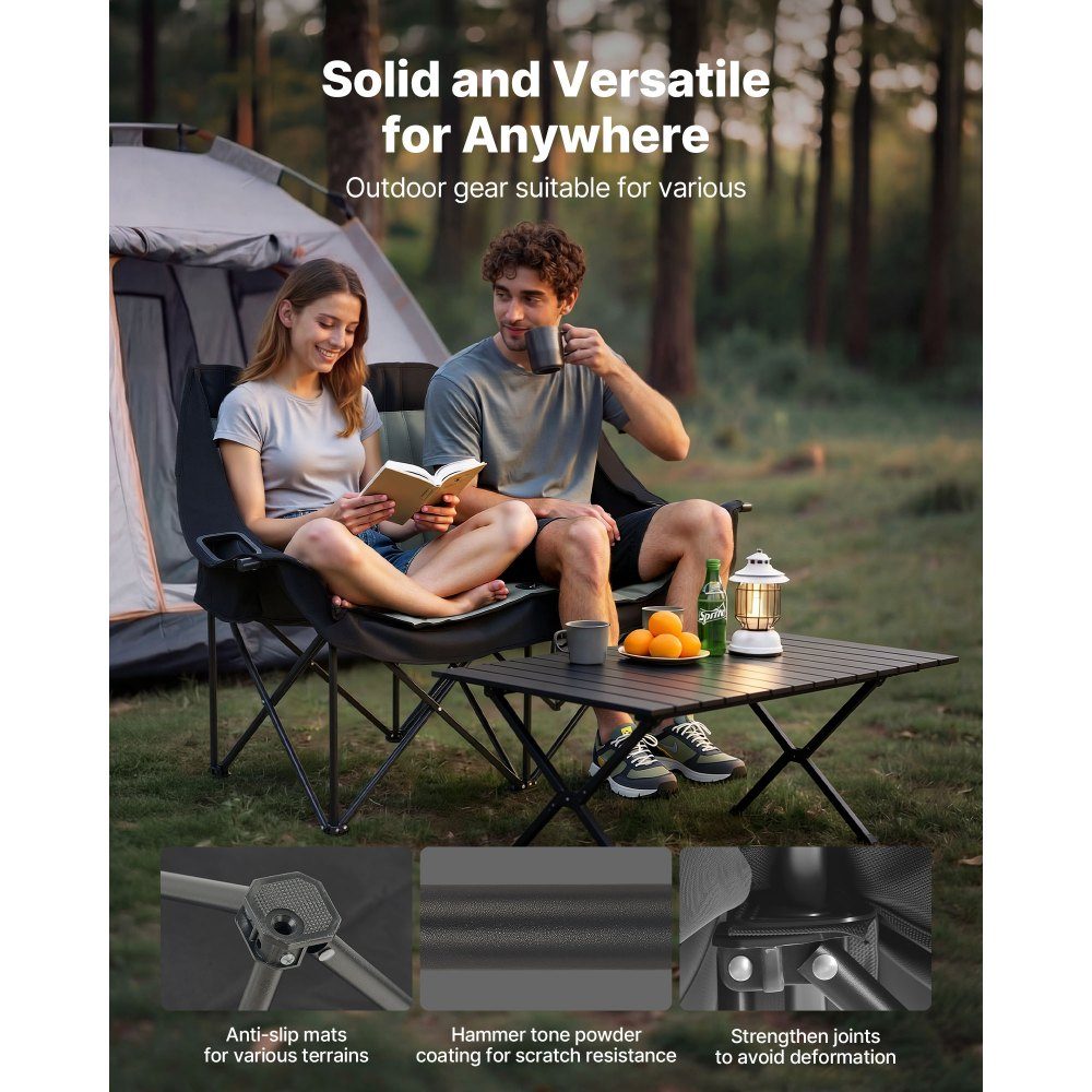 Camping Chair for 2 People, Folding Chair, 300kg Load Capacity, Fishing Chair with 2 Drink Holders & Wine Glass Holders & Magazine Holders & Carry Bags, for Outdoor Activities Fishing 1 Piece