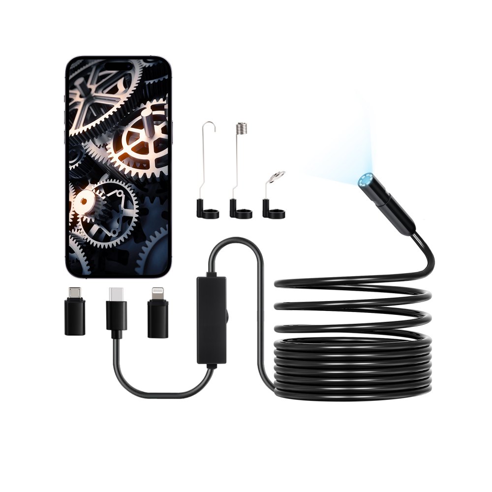 Endoskopkamera mit Licht, 1920P HD-Endoskop für Android und iOS, Inspektionskamera mit 8 LED-Leuchten und 5 m Kabel, 2-fach Zoom, wasserdichte IP67-Kanalkamera für Auto und Sanitär Endoskopkamera mit Licht, 1920P HD-Endoskop für Android und iOS, Inspektionskamera mit 8 LED-Leuchten und 5 m Kabel, 2-fach Zoom, wasserdichte IP67-Kanalkamera für Auto und Sanitär