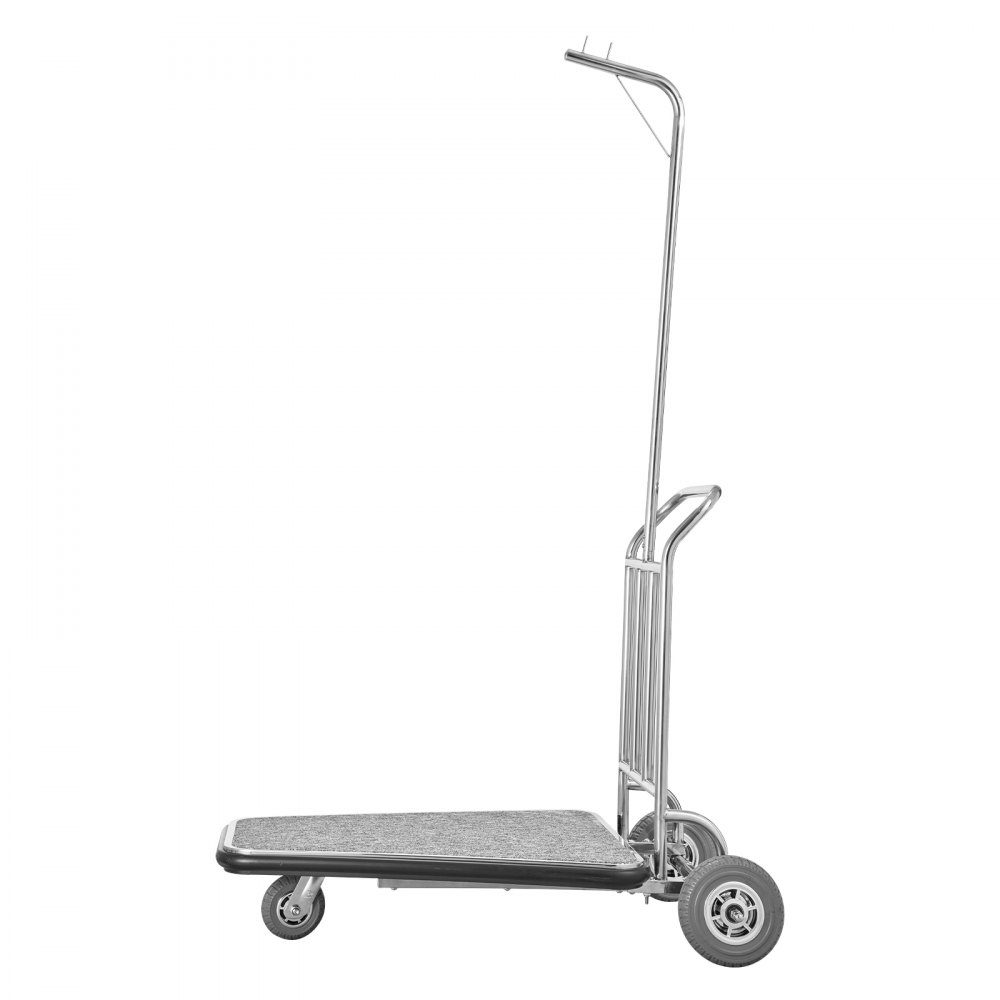 Bagagewagen, capaciteit 272 kg, roestvrijstalen bagagewagen met 3 wielen, bagagewagen met grijze tapijtvloer en rubberen wielen, ideaal voor congrescentra, hotels, huurwoningen, zilver, 1080 x 640 x 1800 mm