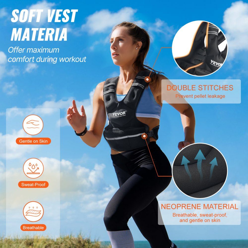 Gilet de musculation réglable 9-14,5 kg avec 6 poids de fer et de sable et bande Réf. léchissante, ensemble d'entraînement pour homme et femme, équipement d'entraînement pour la musculation, la course à pied