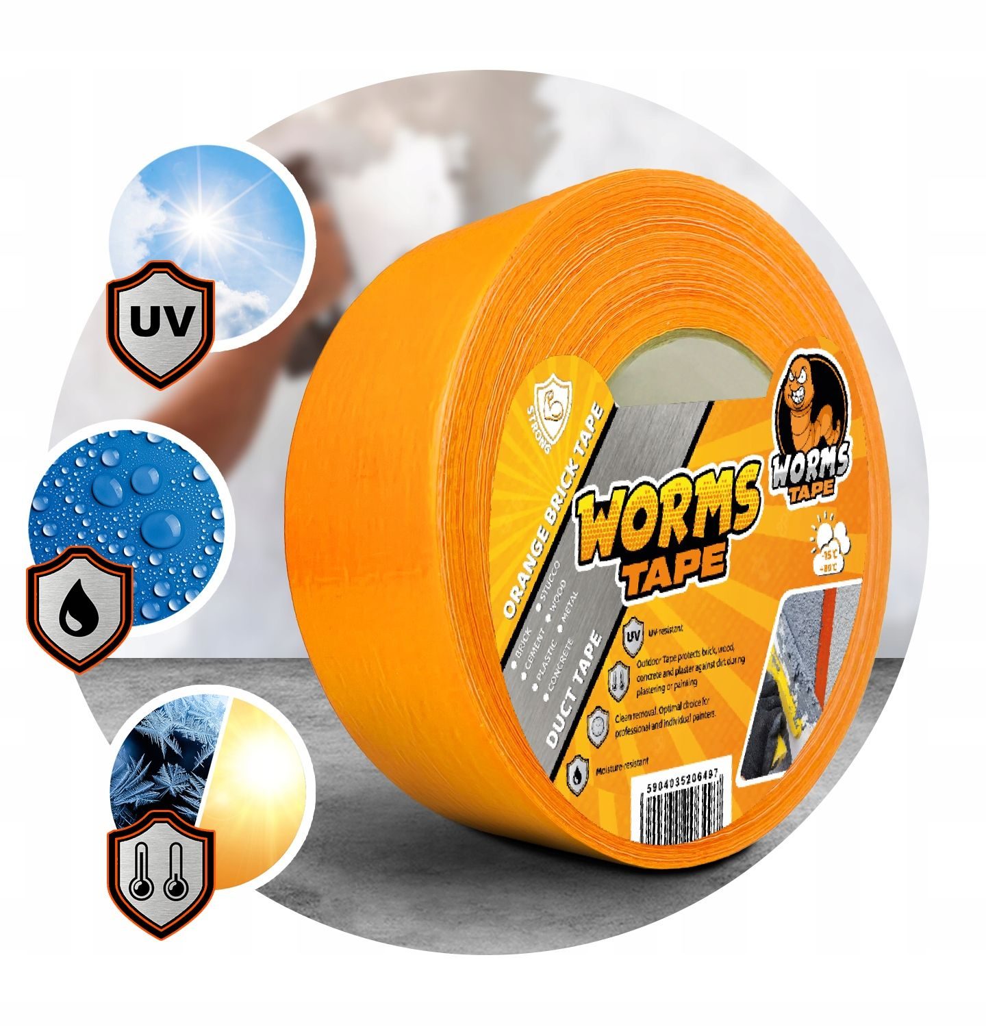 Premium WORMS TAPE schilderstape reinigingstape oranje 48 mm x 50 m