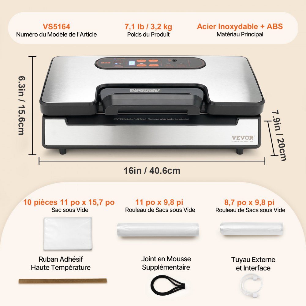 Vacuum sealer 130W vacuum sealer 90Kpa welding machine 30cm welding length Film welding machine for dry or moist foods Includes 10x vacuum bags, 2x vacuum bag roll and hose