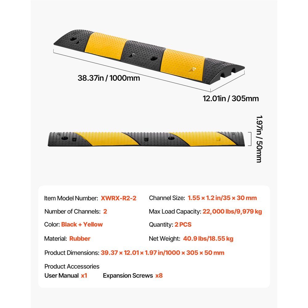 100cm Cable Bridge 9979kg Load Capacity 2 Channel Rubber Overflow Guard Trip Protection Flooring for High Threshold Areas Home Office Warehouse 2 Pack