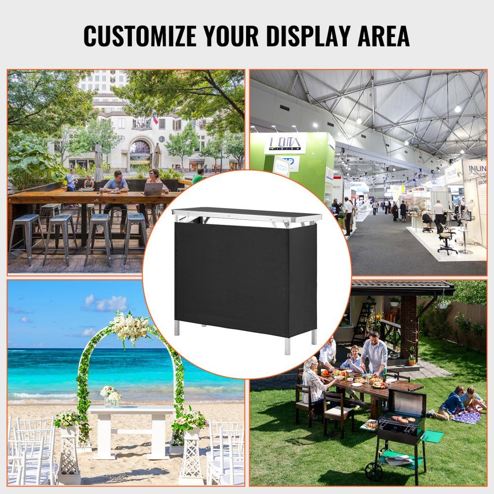Comptoir d'exposition portable, comptoir d'exposition, 97,5 × 38,5 × 87 cm, stand d'exposition, support de comptoir d'exposition, table de bar de promotion pliable, comptoir de promotion, réception avec compartiment de rangement, sac de transport, noir