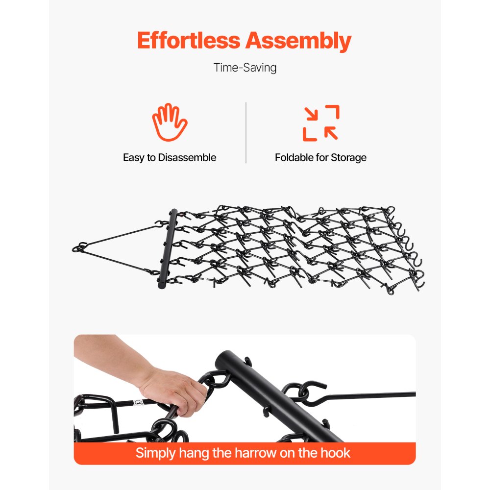 Drag Harrow 2250 x 1140mm Chain Harrow with 69 Sharp Teeth Suitable for ATV and UTV Tractors for Soil Preparation, Seeding, Landscape Smoothing and Gravel Driveway Maintenance Drag Harrow 2250 x 1140mm Chain Harrow with 69 Sharp Teeth Suitable for ATV and UTV Tractors for Soil Preparation, Seeding, Landscape Smoothing and Gravel Driveway Maintenance
