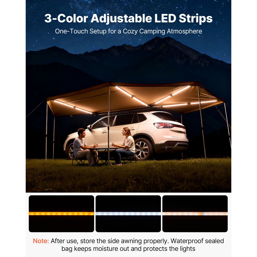 Auvent de voiture 5,7 m x 3,87 x 2,1 m, auvent 270° avec lumières LED intégrées, voile d'ombrage UV50+, auvent de voiture autoportant toutes saisons, pare-soleil pour SUV camion, idéal pour le camping Auvent de voiture 5,7 m x 3,87 x 2,1 m, auvent 270° avec lumières LED intégrées, voile d'ombrage UV50+, auvent de voiture autoportant toutes saisons, pare-soleil pour SUV camion, idéal pour le camping