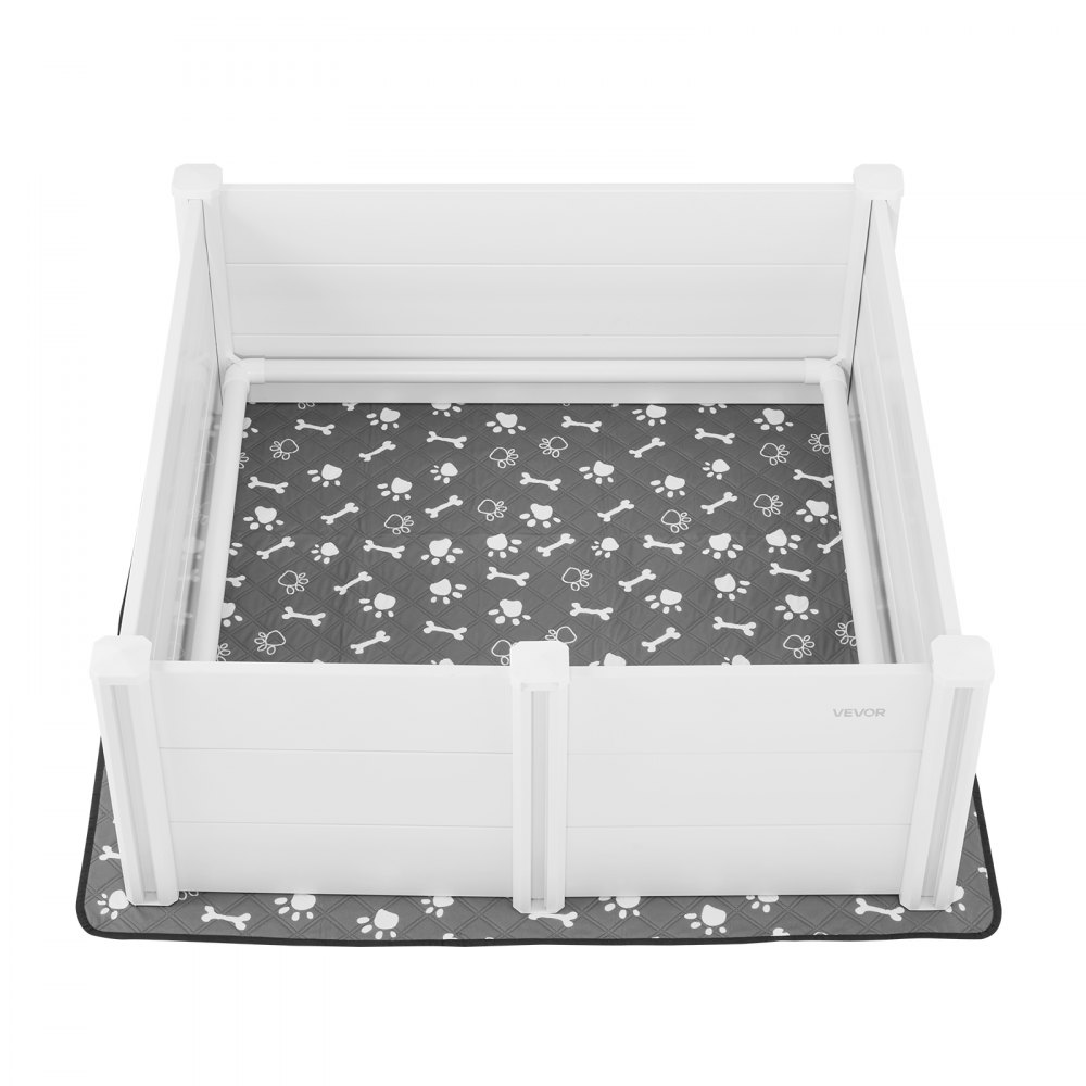 Wurfkiste für Hunde, 122x122x46cm, Welpenlaufstall aus Kunststoff-PVC mit höhenverstellbarer Tür & waschbarer Pinkelunterlage, verformungssichere Welpenkiste für große Hunde, milchweiß Wurfkiste für Hunde, 122x122x46cm, Welpenlaufstall aus Kunststoff-PVC mit höhenverstellbarer Tür & waschbarer Pinkelunterlage, verformungssichere Welpenkiste für große Hunde, milchweiß