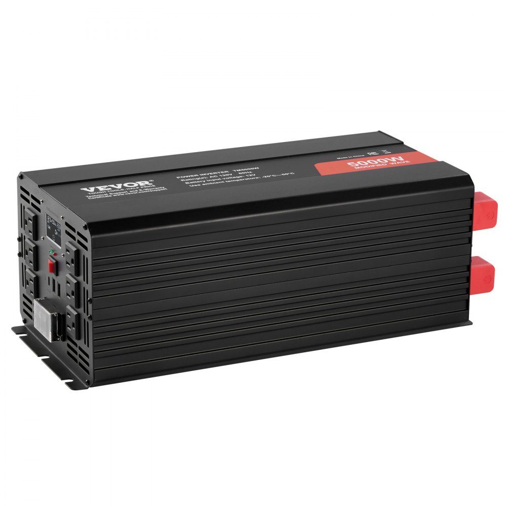 Falownik sinusoidalny 5000W Falownik DC 12V na AC 230V z 2 gniazdami AC, 2 portami USB, 1 portem typu C, wyświetlaczem LCD i pilotem do ciężkich urządzeń gospodarstwa domowego