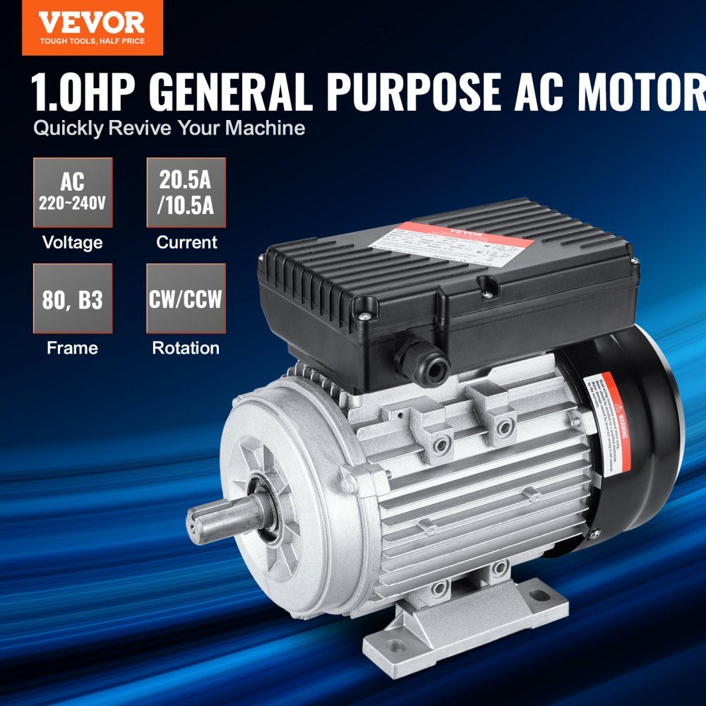0,75 kW Elektromotor 1400 U/min AC 220 ~ 240 V 5,45 A 80 B3 Rahmen Luftkompressormotor einphasig 19 mm Keilwelle Rechts-/Linksdrehung für landwirtschaftliche Maschinen und allgemeine Geräte