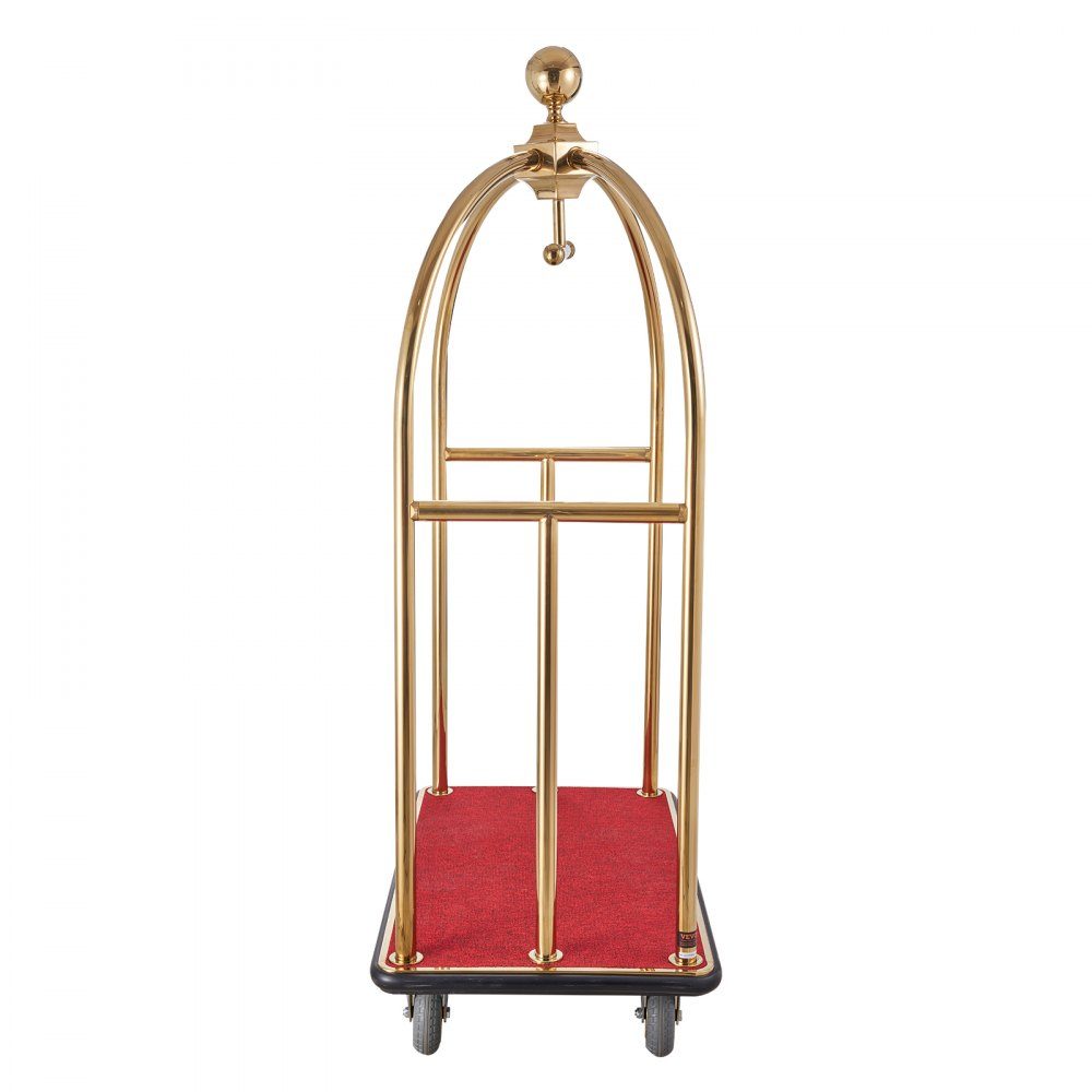 Hotel Luggage Cart 500kg Load Capacity Curved Stainless Steel Luggage Cart with Red Carpet Floor and 15cm Rubber Wheels Ideal for Hotels, Condominiums, Resorts