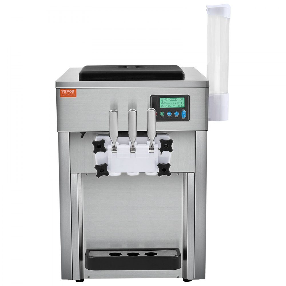 Commercial Ice Cream Maker, 1800W, 3 Flavors, Countertop Soft Ice Cream Machine, 2 x 4L Hopper, 2 x 1.8L Cylinder, LCD Screen, Auto Cleaning, Pre-Cooling
