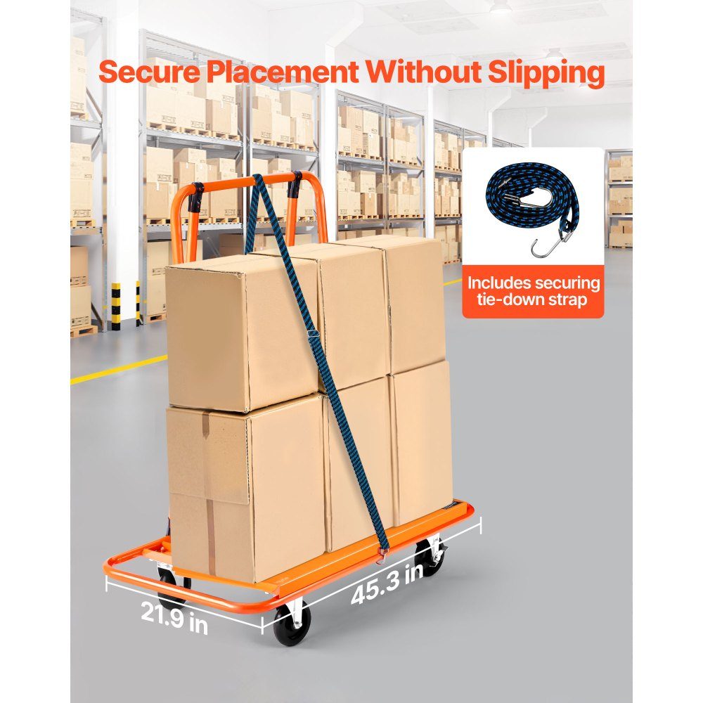 Plattenwagen, 816 kg Tragkraft, Transportwagen mit 4 Lenkrollen, Plattenwagen, Plattenwagen mit Spanngurt, Transporthilfe für Sperrholz, Gipskarton, Glas, Orange, 1150x555x1180 mm