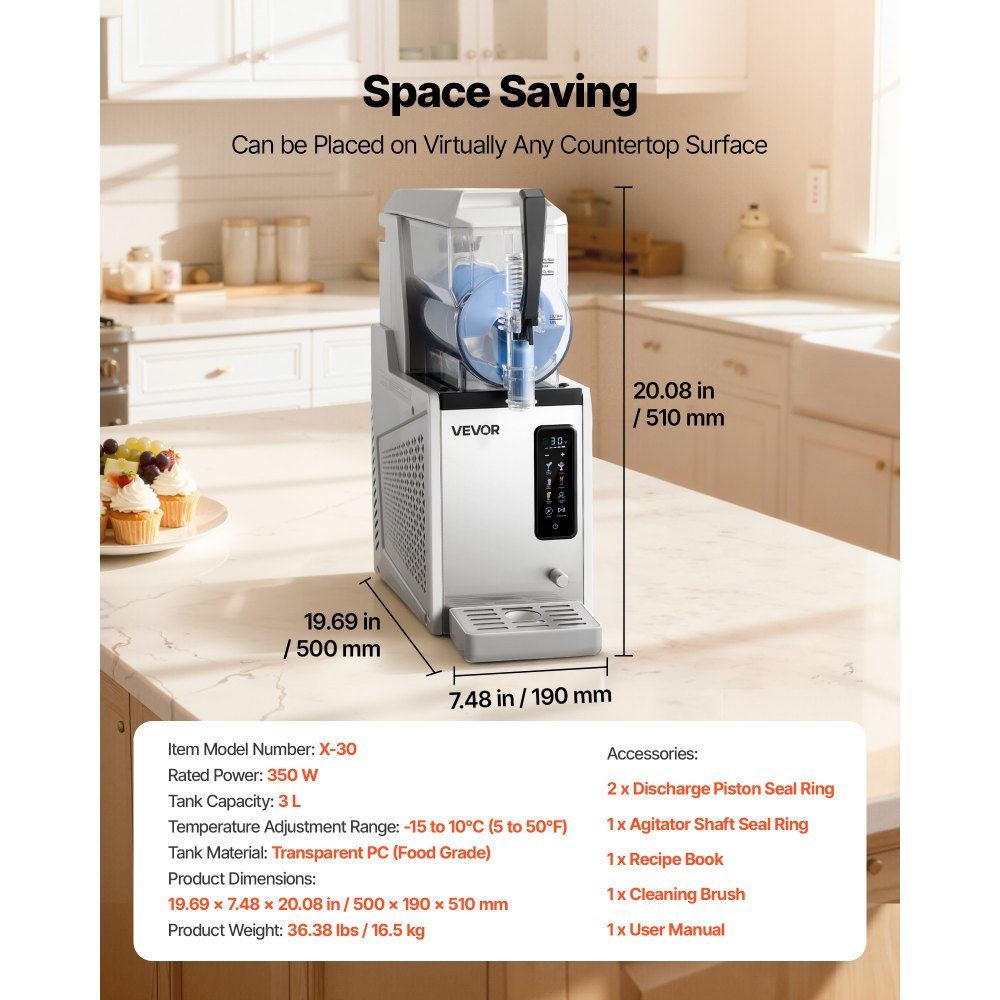 Slush Machine 1 x 3L, Slush Ice Cream Machine 350W (No Ice Required), Electric Margarita Machine with Self-Cleaning Function, Suitable for Frozen Margaritas, Frappes, Milkshakes, Shakes