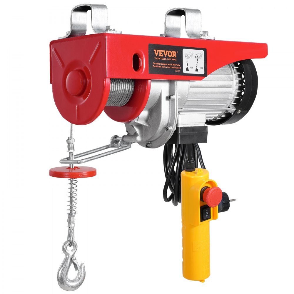 Electric Winch, 800kg Motor Winch with 4.2m Cable Remote Control, 12m Lifting Height with Single Cable, Single/Double Slings, Emergency Stop, Hoist for Garage, Warehouse, Factory