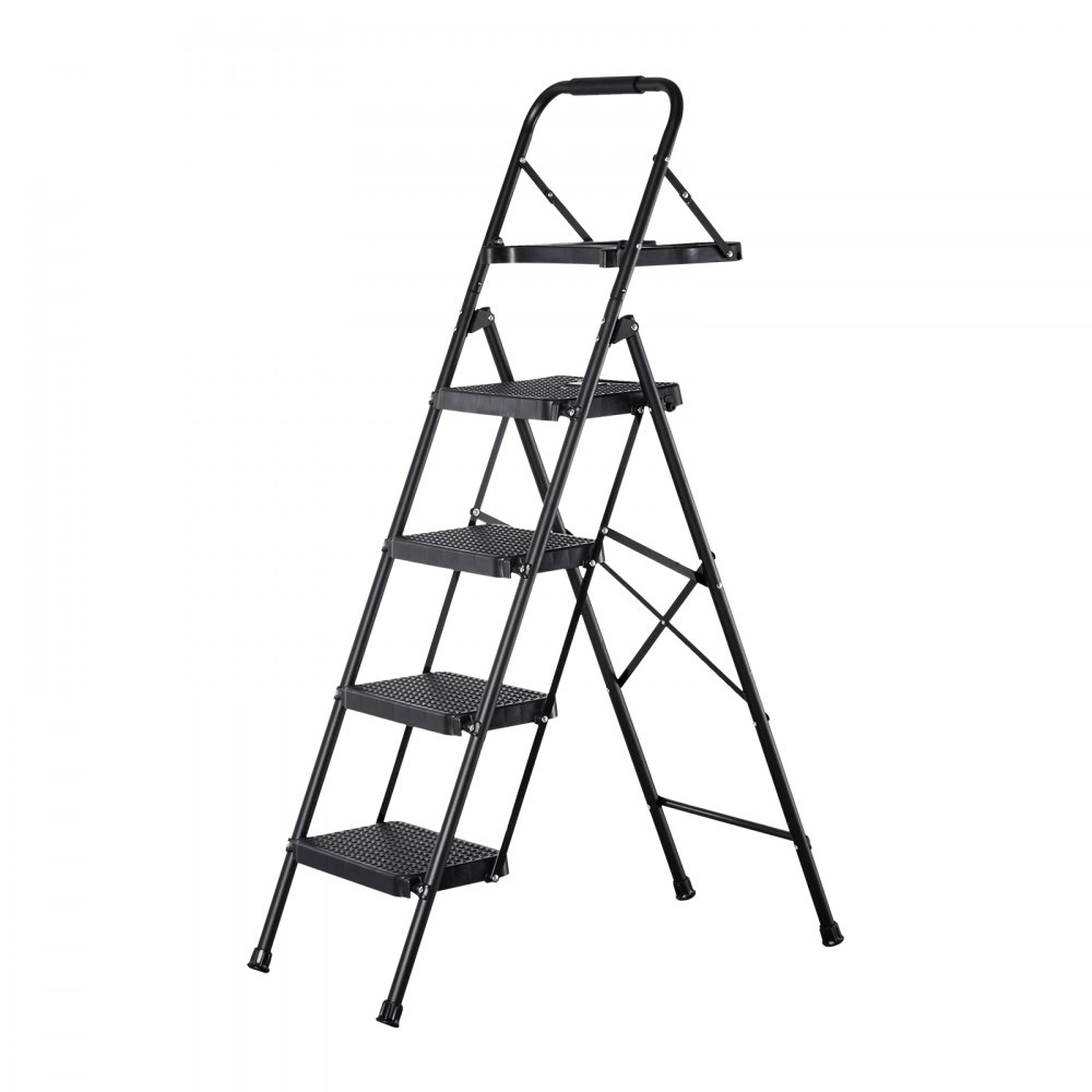 Step Ladder 4 Steps, Folding Ladder with Tool Tray & Comfort Handle, Household Ladder Load Capacity up to 272 kg, Step Ladder, Folding Step, Safety Ladder for Kitchen, Home & Office, Black Step Ladder 4 Steps, Folding Ladder with Tool Tray & Comfort Handle, Household Ladder Load Capacity up to 272 kg, Step Ladder, Folding Step, Safety Ladder for Kitchen, Home & Office, Black