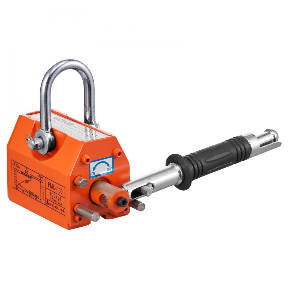 Load lifting magnet, crane magnet (100kg load capacity, 250kg pulling force, -40 to 80℃), hand controlled fork lifting magnet lifter, magnetic lifter, yellow neodymium lifting magnet tool