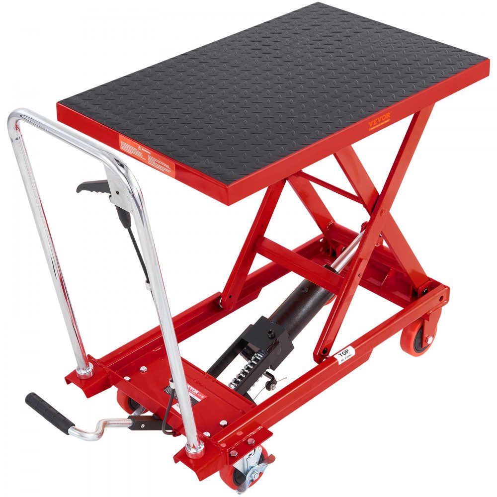 Table élévatrice à ciseaux hydraulique capacité de charge 230 kg chariot à table élévatrice plage de levage 220-720 mm table élévatrice atelier 700 x 450 mm plate-forme chariot élévateur à ciseaux ciseaux simples rouge usines entrepôts supermarchés
