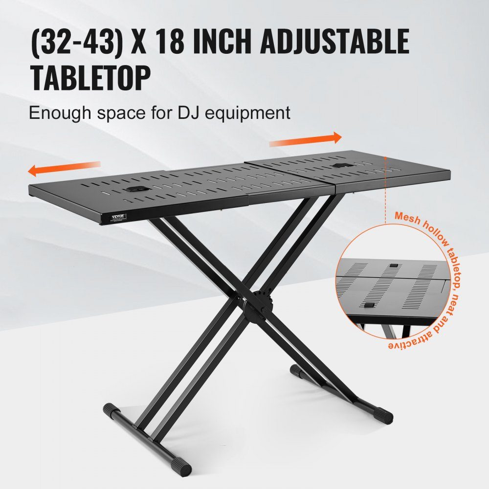 DJ Table Stand, (32"-43") x 18" Portable DJ Laptop and Controller Stand, Lightweight DJ Desk, DJ Desk, Height Adjustable DJ Stand, Foldable Double-X Keyboard Stand and Table Top, Audio Mixer Stand