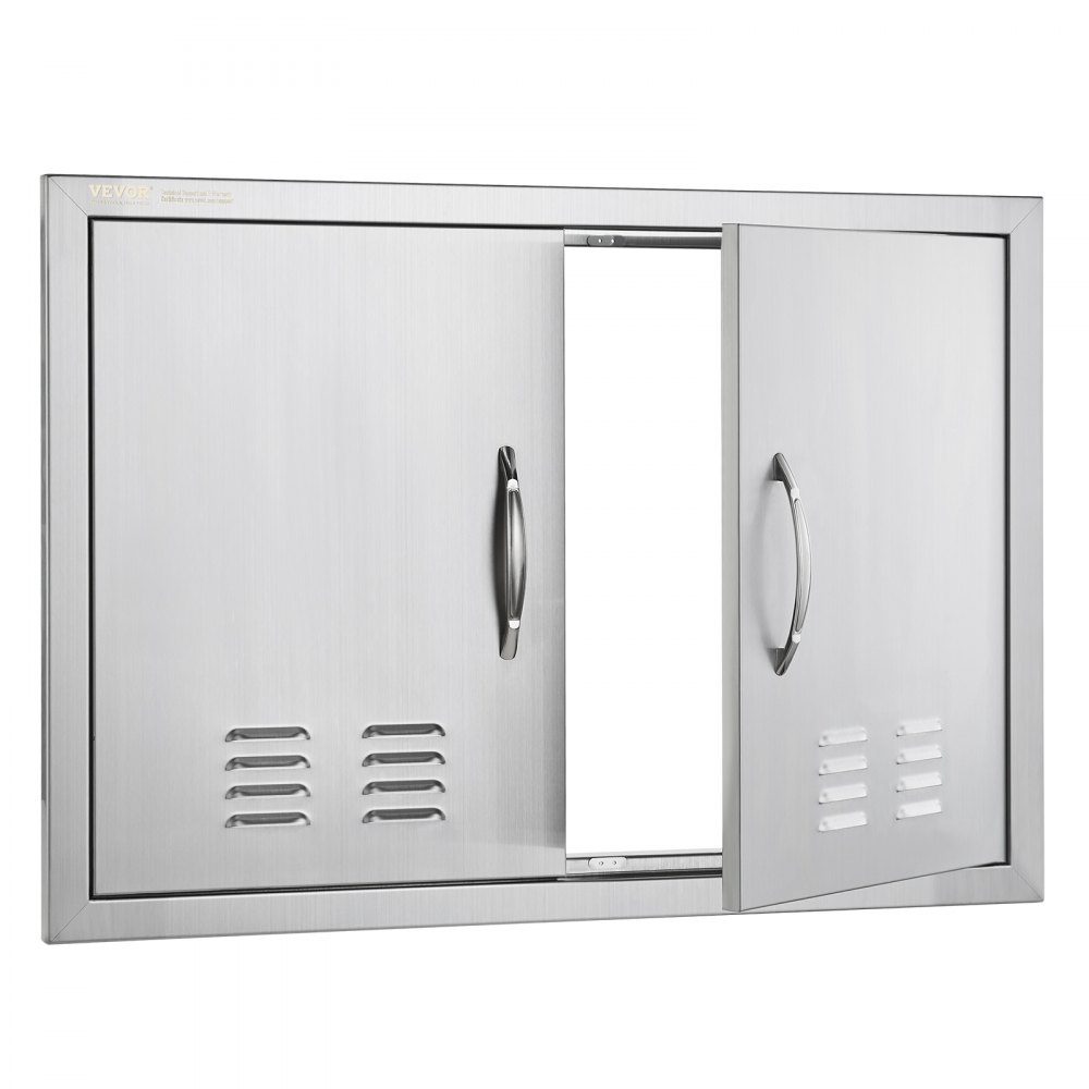 Grill Access Door 762x533mm Double Outdoor Kitchen Door Flush Mount Stainless Steel Door Vertical Wall Door with Handles and Vents for Grill Island Grill Station Outdoor Cabinet